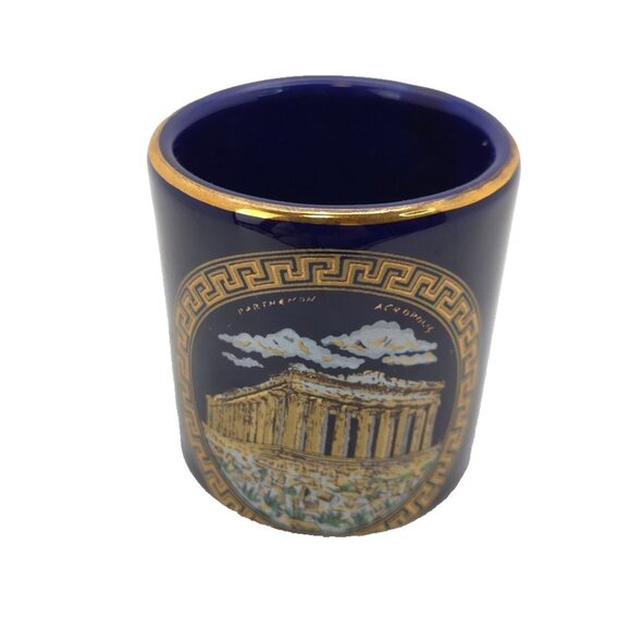 Vintage Black Shot Glass 24K Gold Parthenon Acropolis Made in Greece - Picture 1 of 8